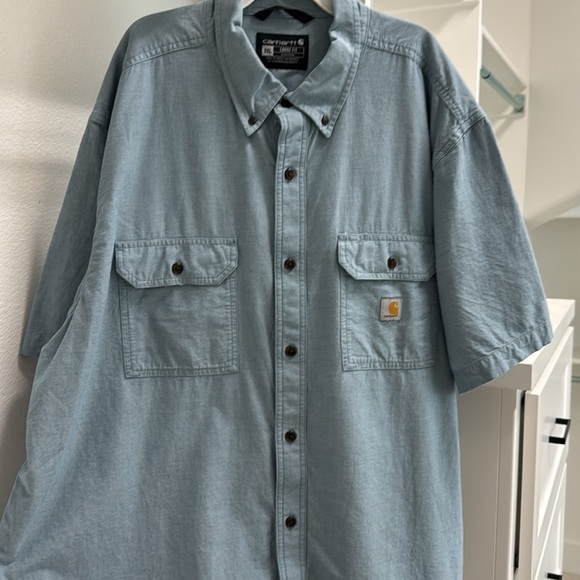 Carhartt Loose Fit Short Sleeve 100% Cotton Men’s 2XL Casual Work Shirt Lt Blue - Picture 13 of 14